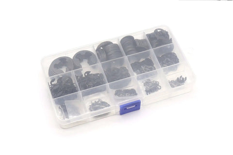 Metric E Clip Retaining Ring Kit By BinifiMux 225 Pieces 15 Sizes Ranging 1.2mm To 15mm Black Steel Snap Ring Assortment