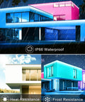 25W RGB RGBW Wall Wash Lights Outdoor IP66 Waterproof LED Stage Light Bar 4 Pack visual on modern house illuminating in rain
