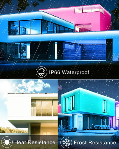 25W RGB RGBW Wall Wash Lights Outdoor IP66 Waterproof LED Stage Light Bar 4 Pack visual on modern house illuminating in rain
