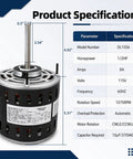 Product Specifications for Half HP PSC Blower Motor Replacement, 1075 RPM, 3 Speed, 115V, 48 Frame Direct Drive for Furnace HVAC AC, Reversible CW CCW, Includes 10uF 370V Capacitor and Auto Thermal Protection