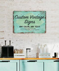 Customizable Metal Sign With Text Or Logo Made In USA For Home Office Business Garage Indoor Outdoor Personalize Your Space And Make It Yours With Durable Weatherproof Metal Plaque on vintage brick wall