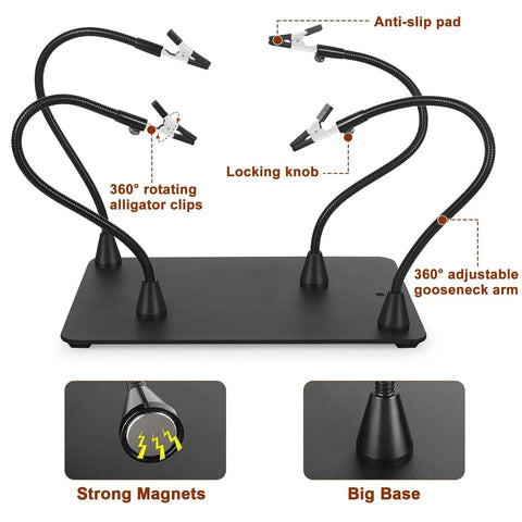 Two In One Magnetic Soldering Third Hand With Heavy Duty Metal Workbench Vise PCB Circuit Board Holder base with flexible arms