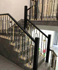 Adjustable Black Stair Railing Spindles Built Like A Tank For No Fuss Mounting Square Aluminum Baluster Posts on modern staircase.