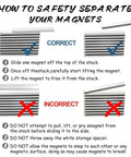 Heavy Duty Badass Neodymium Bar Magnets, 24 Pack instructions for safe separation of magnets with adhesive backing.