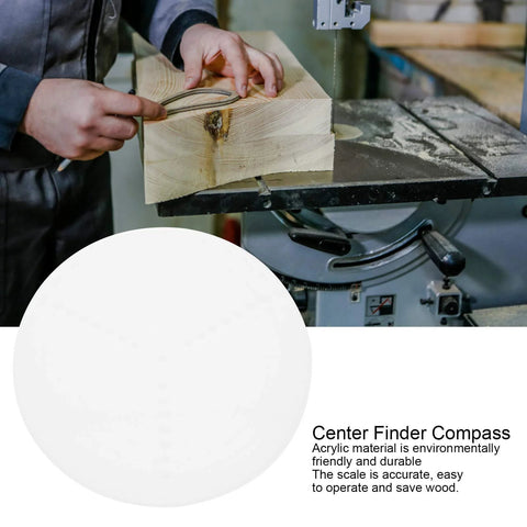 Front view of 8-inch round center finder compass in transparent acrylic, used to locate centers in woodworking.