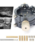 7750 Watch Movement Base and Holder for Repairing and Adjusting, alloy tool with secure fixation, shown with accessories