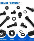 Top Shelf 190PC M6 Hex Socket Head Cap Screw And Nut Assortment Kit With Washers showing screws, nuts, and washers in black alloy steel.
