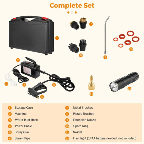 Complete set of Ultra High Pressure Handheld Steam Cleaner for Auto Detailing with accessories and case