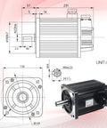 Technical diagram of Beefy Three Point Eight Kilowatt 220V Servo Motor Kit With Driver for CNC engravers with detailed dimensions.