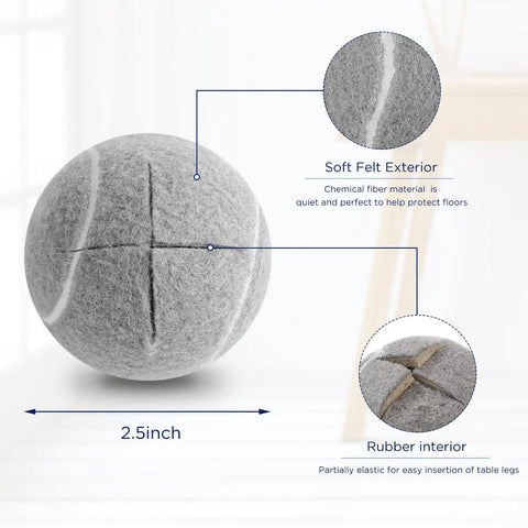 Close-up of 16 Pieces Precut Tennis Ball Chair Leg Covers For Furniture Gray 6.3 Cm Protect Floors And Reduce Noise For Chairs And Desks Easy Slip On Foot Covers Great For Classrooms And Home Offices showing felt and rubber details.