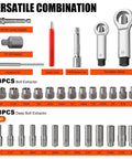 72 Piece Bolt Extractor Kit With Left Hand Drill Bits For Damaged Rusted Rounded Off Bolts Nuts And Screws Lug Nut Removal Tool Easy Out Screw Extractor Set showcasing various components including bolt extractors and adapters.