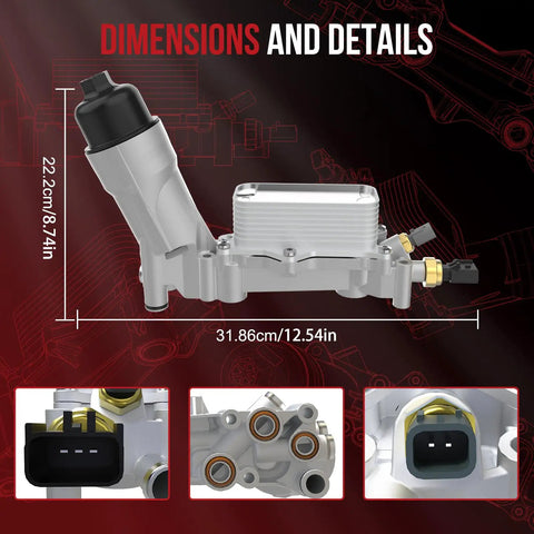 Dimensions of Heavy Duty Aluminum Engine Oil Cooler Filter Housing Adapter For Jeep Cherokee Wrangler JK Chrysler 300 Pacifica Dodge Durango Journey Charger Challenger Grand Caravan Ram ProMaster 1500 2500 3500 3 6L V6