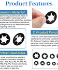 Ultimate 630Pcs Quick Lock Internal Tooth Star Washers Set in 65Mn Steel with Features and Specifications Details