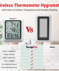 Long Range Indoor Outdoor Thermometer With 2 Wireless Sensors, 500 Ft Range, Real Time Temperature And Humidity Readouts, Battery Included, Tabletop Or Wall Mount Ready, No Fuss Setup For Home Or Office. Digital indoor-outdoor display with one sensor and compare chart.