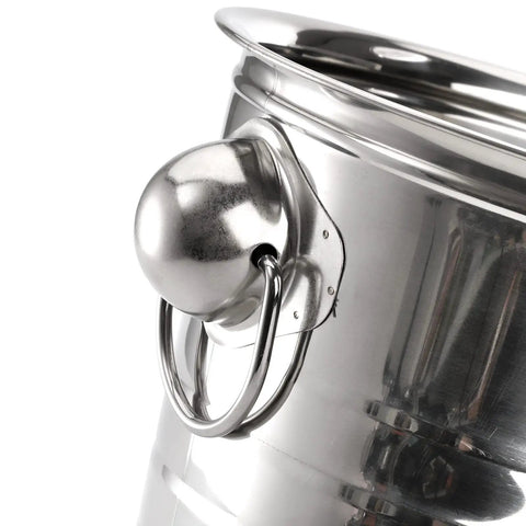 Close-up of Two Pack 3 Quart Stainless Steel Ice Buckets With Handles, Wide Rim Beverage Tubs For Beer And Wine, Party Chill Kit