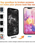 IPhone 14 OLED Screen Replacement Kit 6.1 Inch With 3D Touch Digitizer FHD Display; before and after screen repair comparison