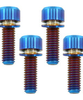 Burnt Blue Titanium M6X18mm Bolts With Washers 4 Pack For MTB Bicycle And Motorcycle Upgrades, 850MPa Strength, Corrosion Resistant