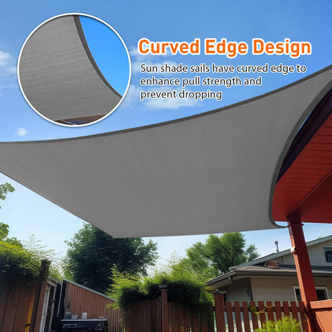 Dark Grey Sun Shade Sail 10x14 Rectangle Canopy For Patio And Backyard, HDPE 185GSM Fabric Blocks Up To 95 Percent UV installed