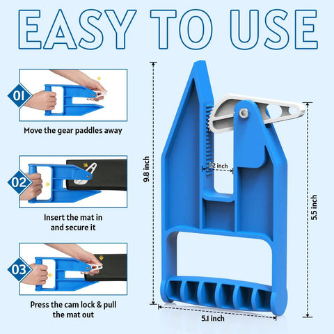 Heavy Duty Horse Stall Mat Grippers Set Of 2, Serrated Grip For Tight Fit And Easy Move, Slippage Free Handling, Mat Lifter Tool To Shift Large Carpets Safely, Durable Stall Flooring Accessory For Quick Adjustments, blue plastic mat gripper set with 9.8 inch size guide