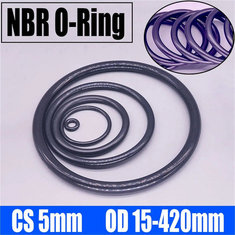 Pro Grade Nitrile O Ring Seal Gasket Kit DIY Friendly Assorted Sizes From 5mm To 420mm For Plumbing Automotive Industrial Equipment 1 To 10 Pieces Great For Sealing Leaks And DIY Projects. NBR O-ring set, CS 5mm, OD 15-420mm