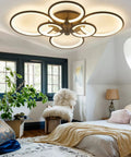 33.3 Inch Dimmable LED Ceiling Light With Six Ring Flush Mount And Acrylic Lampshade In Black in modern bedroom setting