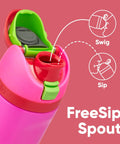 Kid Sized Insulated Stainless Steel Water Bottle With FreeSip Spout, 16 Oz, BPA Free, open lid showing Sip and Swig options