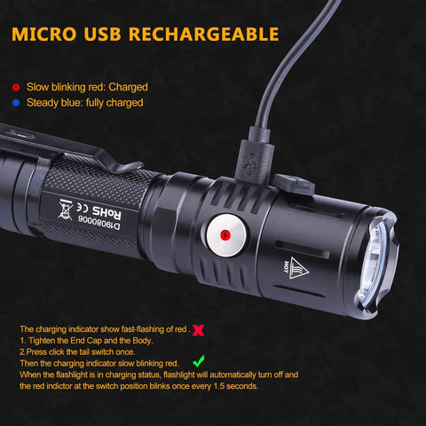 High Powered Tactical Flashlight Kicking Out 1060 Lumens With Built In Fast Charging For This Rechargeable Led Handheld Light Featuring Five Brightness Settings And Full Waterproofing For Any Outdoor Adventure