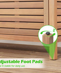 Adjustable foot pads on Outdoor Patio Storage Cabinet With Faux Marble Top Two Door Acacia Wood Console Sideboard for stability
