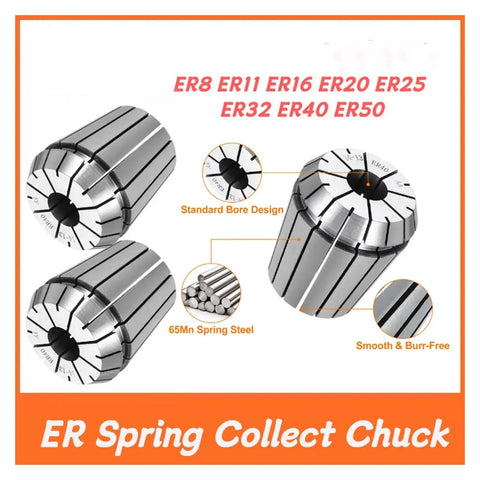 High Precision ER Collet Set 0.005mm Tolerance CNC Milling Tool Clamp Chuck Grip Secure Fit For Routers Lathes And Fast Machining Work.
