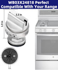 5 Piece Upgraded Gas Stove Knob Replacement Set Wb03x24818 Stainless Steel With D Shape Connector shown with size details