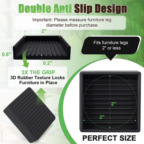 Heavy Duty Non Slip Furniture Pads 2 By 2 Black Rubber Cups Set Of 4 No Adhesive Floor Protectors dimensions and texture