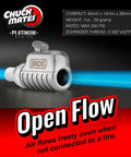 Quick Connect Tire Valve Chuck With RatchetSeal Technology for tire inflators, compact size, open flow, steel finish.