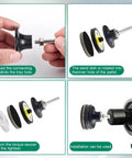 Step-by-step assembly of 274 Pack 2 Inch Sanding Discs Kit For Drill And Die Grinder With Roll Lock And Loop Pads Wet Dry Sanding.