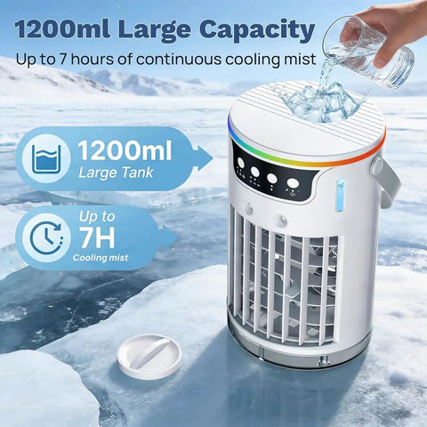 1200ml 4 In 1 Personal Portable AC Cooler With Ice Water Mist, Evaporative Mini Swamp Fan for Bedroom Nightstand Office Dorm or RV