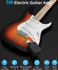 Electric guitar with Compact 5W Practice Guitar Amp With Bluetooth And Rechargeable Battery, Built In Effects including Overdrive and Reverb.
