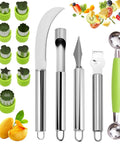 14-Piece Fruit Carving Tools Set In Stainless Steel With Melon Baller, V-Cut, Spiral Cutter, Zester, Wave Knife And Seed Remover