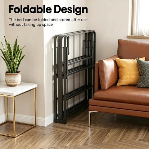 Foldable Rock Solid Twin Metal Platform Bed Frame Featuring Heavy Duty Steel Slats And Six Sturdy Legs No Box Spring Required.
