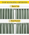 Weighted Outdoor Curtains For Patio With Rope Tie, Waterproof And Windproof Thermal Privacy For Pergola, Back Tab And Rod Pocket Top And Bottom, 2 Panels W52 X L84, Sage Green, showing back tab and rod pocket hanging options.