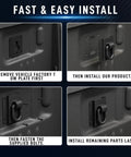 Rock Solid Ford Boxlink Tie Down Anchors 4 Pack Heavy Duty Truck Bed Mounting Cleats installation steps showing bolt fitting.