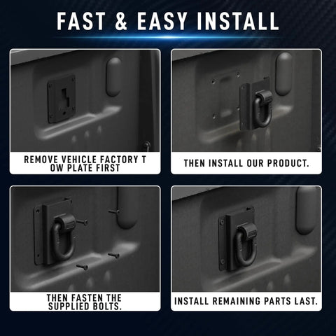 Rock Solid Ford Boxlink Tie Down Anchors 4 Pack Heavy Duty Truck Bed Mounting Cleats installation steps showing bolt fitting.