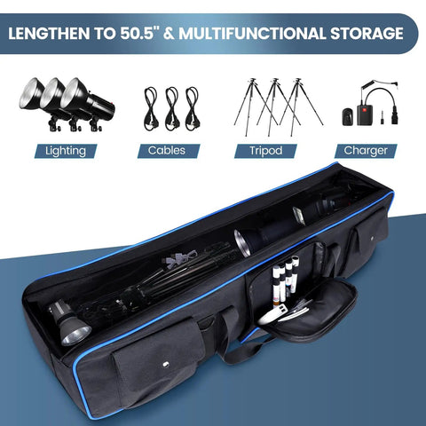 Beefed Up Heavy Duty Tripod Carrying Case Bag 50.5 Inch Long Waterproof Nylon Gear with removable pads and pockets for tripods.