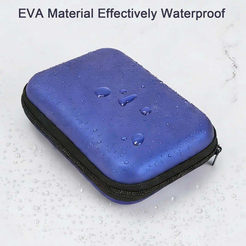 Legit Eva Hardshell Power Bank Case With Heavy Duty Zipper For Fast Chargers And Wireless Earbuds, waterproof blue design with droplets.