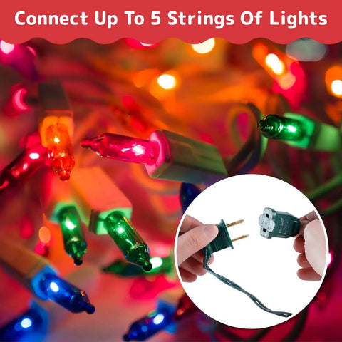 Outdoor Christmas String Lights With Green Wire 100 Count 20 Ft Multicolor Incandescent close-up with plug connectors