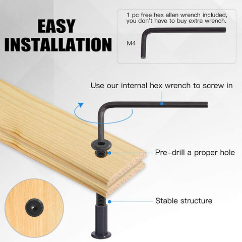 Black M6 Hex Socket Cap Bolts Kit With 16 20 25 30 35 mm Lengths, Allen Head Countersunk Design, installation example with Allen wrench.