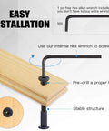 85 Piece Must Have M6 Hex Socket Cap Bolts Kit With 16 25 35 45 55 65 75mm Lengths Countersunk Heads And 42 Barrel Nuts Plus Allen Wrench For Chairs Tables Cabinets Furniture Black Hardware installation guide showing hex wrench use on wood.