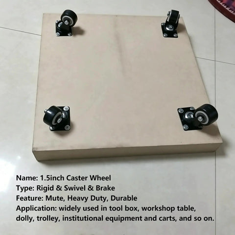 Heavy Duty Silent Caster Wheel Set Built Tough For Daily Grind Features Dead Quiet PU Rollers And Precision Ball Bearings Delivers Smooth Ride On Heavy Duty Shop Carts with 1.5-inch swivel wheels.