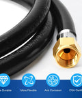 Five Foot Propane Regulator Hose For Grills And Fire Pits With Three Eighths Inch Female Flare Nut Ideal For Weber Blackstone And Most LP Gas Grills Durable Zinc Alloy Regulator And Heavy Duty Rubber Hose For Easy Reliable Grill Setup featuring durable rubber and corrosion-resistant fittings.