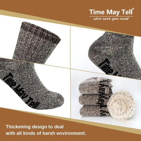 Merino Wool Hiking Cushion Socks For Men, Thermal Warm Crew Socks, Winter Boots Ready, All Day Comfort, Thick Terry Loop Padding, Seamless Construction, Moisture Wicking, Brown Pack Of 2 Pairs, US Size 9-13