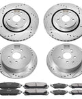 All In One Front And Rear Brake Kit With Drilled And Slotted Rotors And Ceramic Pads For Toyota Sienna, Highlander, Lexus RX350 And RX450H