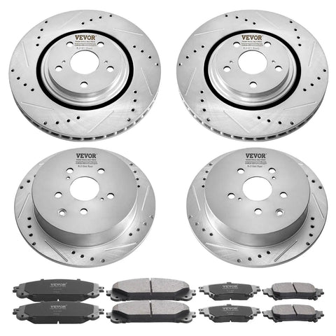 All In One Front And Rear Brake Kit With Drilled And Slotted Rotors And Ceramic Pads For Toyota Sienna, Highlander, Lexus RX350 And RX450H